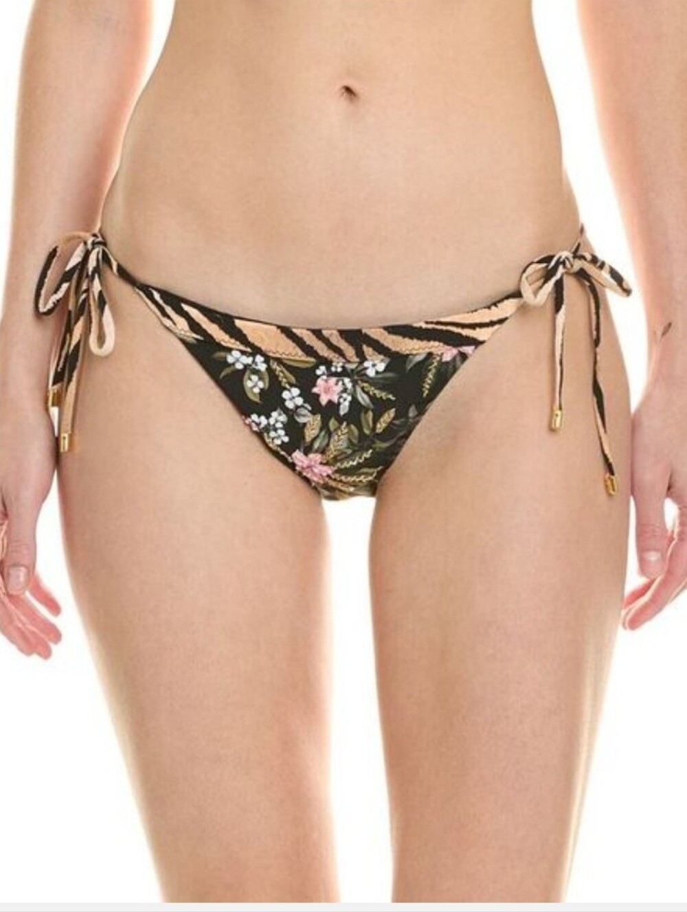 PQ Swim Embroidered Mix Up Tie Full Bikini Bottom Sz L NWT MSRP $84